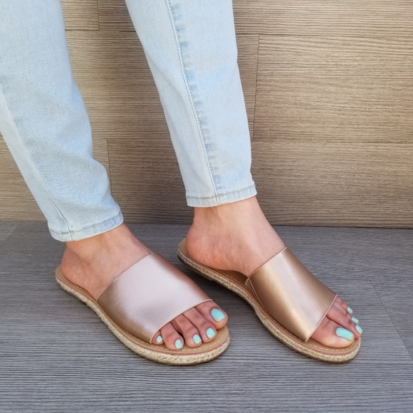 Shoes - RoseGold Slip on Slider Flat Sandal Espadrille-C